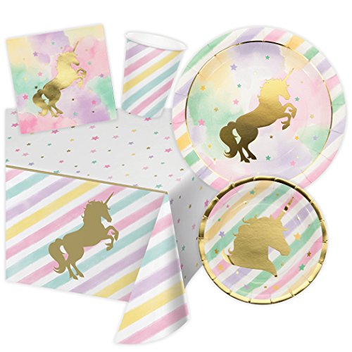 Unicorn themed birthday party supplies, serves 16 guests - 16 din…