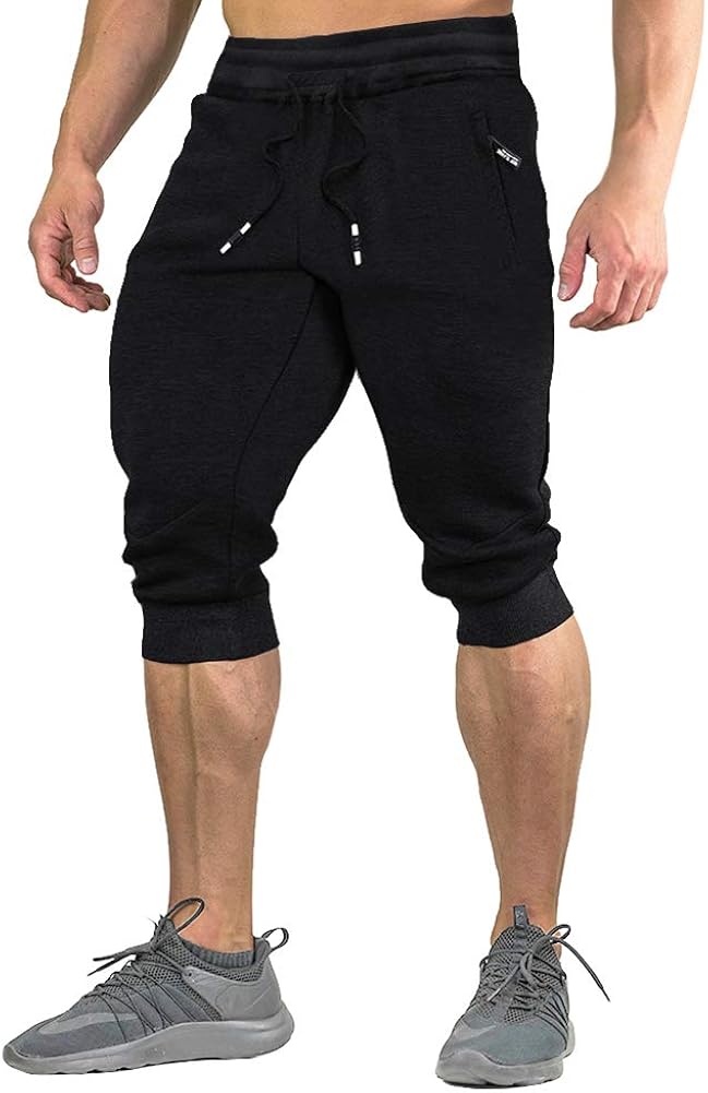FASKUNOIE Men's Cotton Casual Shorts 3/4 Jogger Capri Pants Breathable Below Knee Short Pants with Three Pockets: Clothing