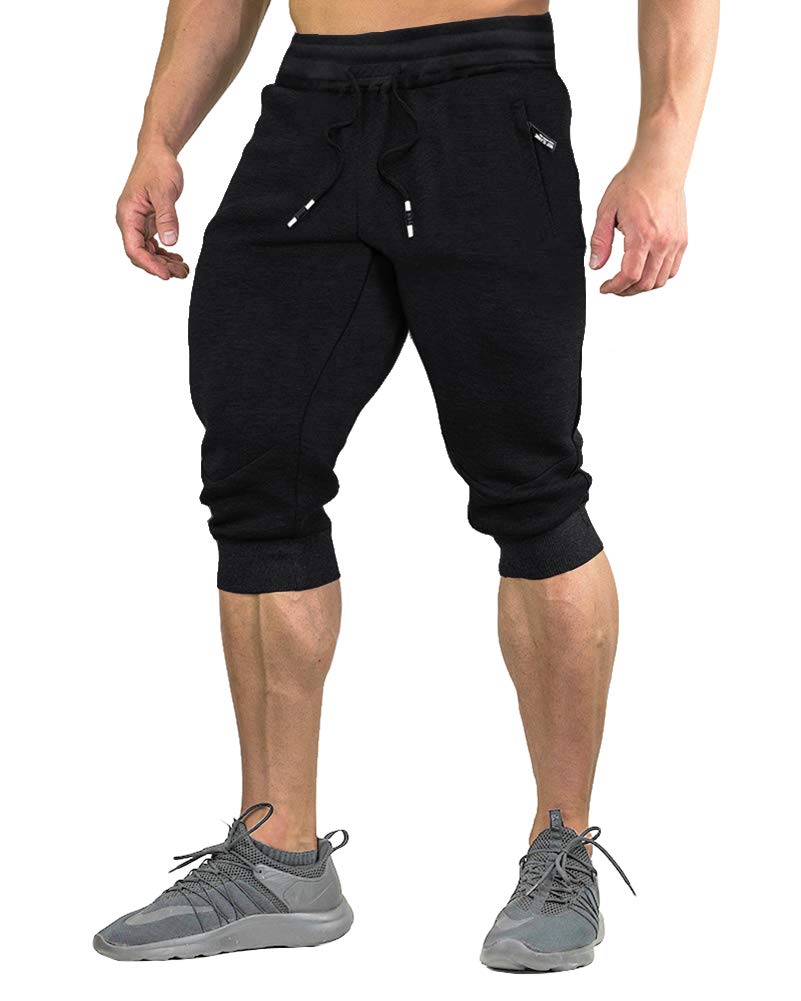 Photo 1 of FASKUNOIE Three-Quarter Bodybuilding Pants Capri Athletic Shorts Performance with Pockets Black