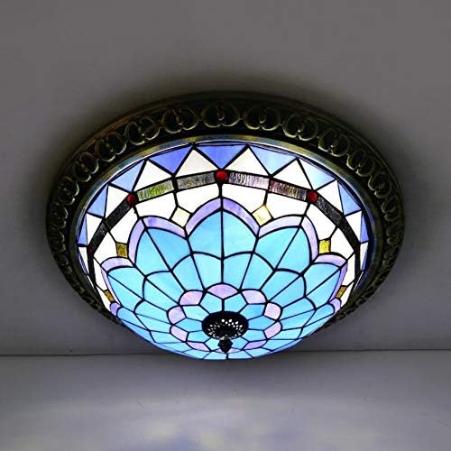 LITFAD Stained Glass Dome Flush Mount Ceiling Light Tiffany Traditional