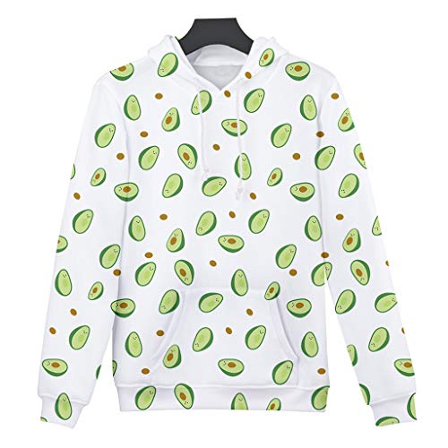 Lovers Womens Mens Avocado Printing Sweatshirt Long Sleeve Hoodie Blouse o-Neck Casual Thick Hooded Tops for Autumn Winter (White, M) - Thumbnail 3