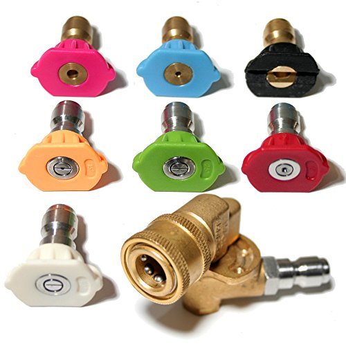 EOS 4000 PSI Pressure Washer Accessories Kit, 7 Power Pressure Washer Spray Nozzle Tips, Pivoting Coupler, Rinse and Soap Jet Stream, 1/4", 3 GPM