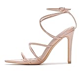 Cape Robbin Women's Open Toe Strappy Heels - Elegant Pointy Nude Sandals with Ankle Strap, Genuine Leather Insole & 3.75-inch Stiletto Heel (Ada.a)