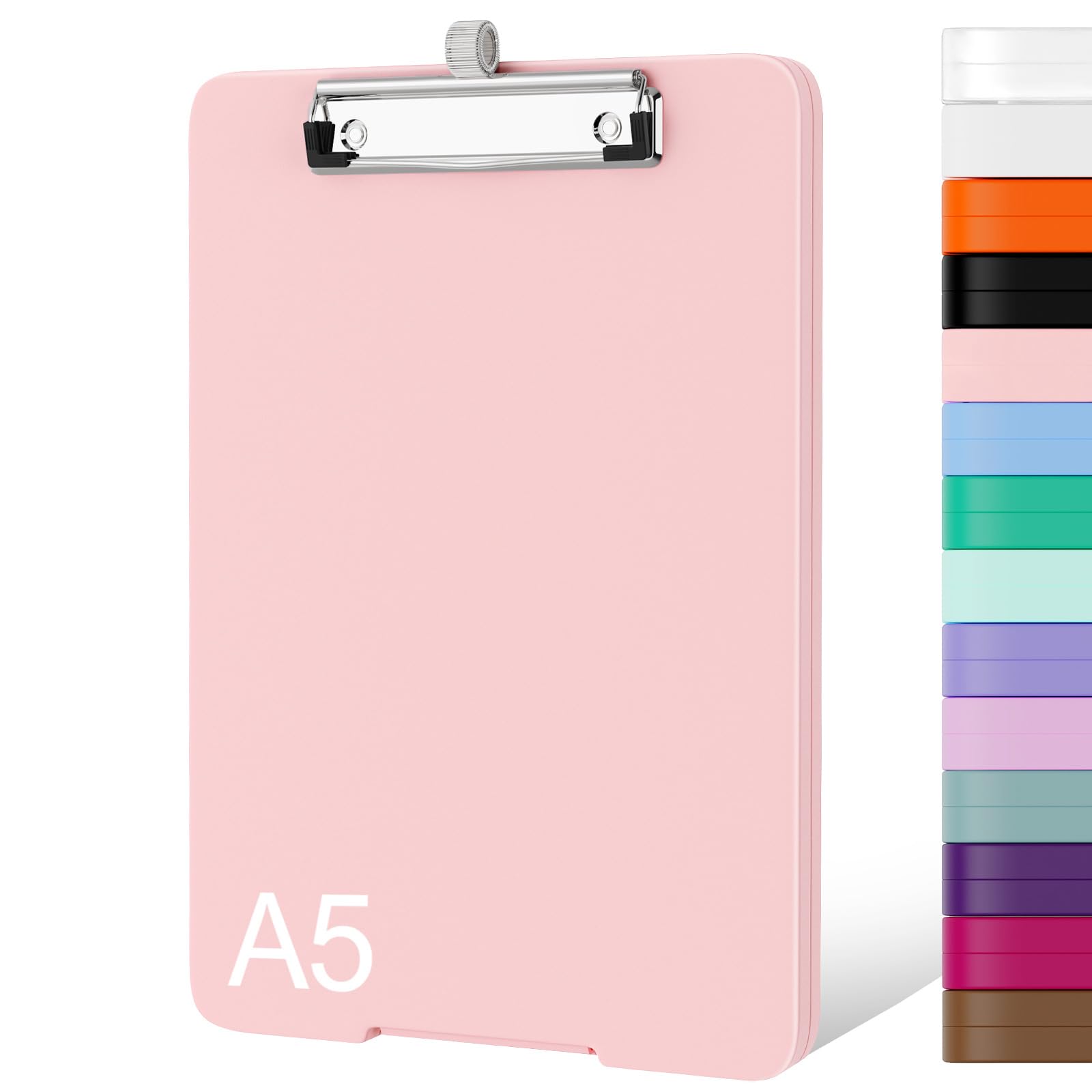 Piasoenc Small Clipboard with Storage, A5 Organization Box with Pen Holder, Plastic Clipboard with Low Profile Clip for Nurses, Teachers, Pink