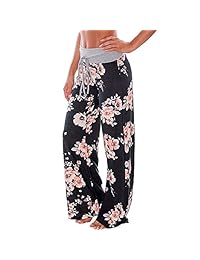 necooer dama Bandera Americana Floral Cordón Cintura Alta Pierna Ancha Pantalones Plus talla