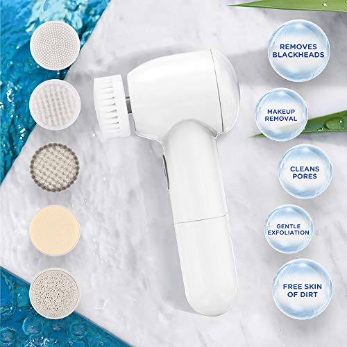 Facial Cleansing Brush, Waterproof Face Brush with 5 Brush Headsï¼ŒRotating Deep Cleansing, Gentle Exfoliating, Removing Blackhead for Face and Body