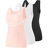 AMVELOP Tank Tops for Women Built in Bra Cotton Shelf Bra Tanks Layering Undershirts 2-3 Pack