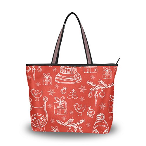 Women Tote Bag Large Handbag Christmas Decorations Funny Bear Fox and Snowman Shopping Travel Shoulder Bag