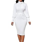 IbuduSexy Church Dresses for Women 2026 Elegant Bow tie lace Button Sleeve