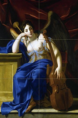 ALLEGORY OF POETRY by Eustache Le Sueur girl woman wings Tile Mural Kitchen Bathroom Wall Backsplash Behind Stove Range Sink Splashback 2x3 4" Marble, Matte