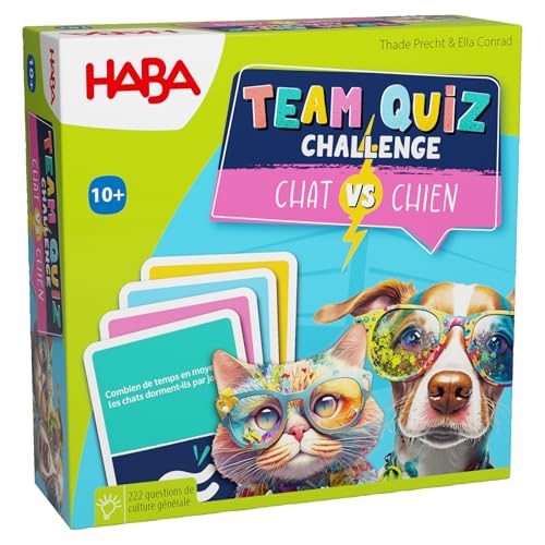 HABA Team Quiz Challenge Katzen vs. Hunde – mit 222 Quiz-Karten und vielen Fragen – Mitbringspiel oder Geschenk für Spieler ab 10 Jahren – 2010894002