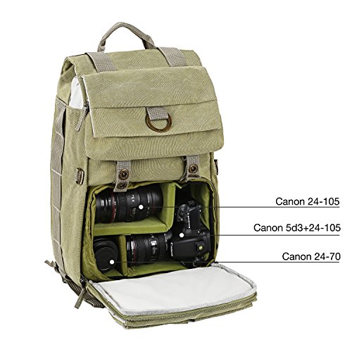 Beaspire 14-inch Laptop Camera Backpack Professional Hiking and Travel Bag with Dividers Laptop Compatible with DSLR Sony Canon Nikon Olympus Cameras Lens and Accessories fit Men and Women(Khaki)