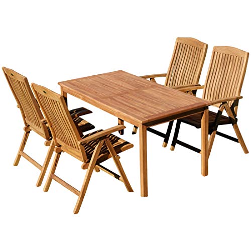 ASS Teak Set Gartengarnitur Alpen Tisch 150x80 cm und 4 Tobago Sessel Serie JAV