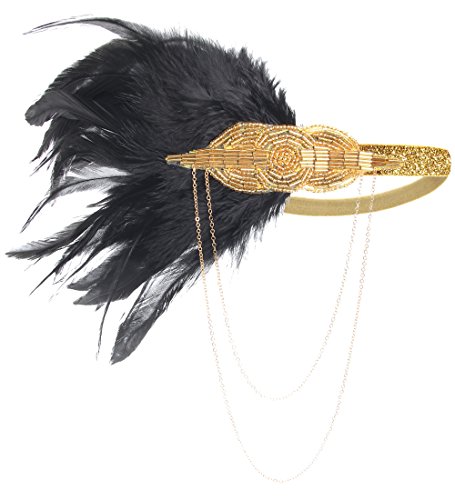 JustinCostume Women's 1920's Flapper Headband with Feather, T