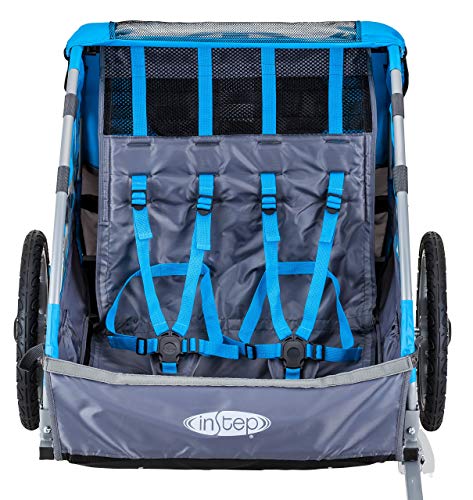InStep Take 2 Kids/Child Bicycle Tow Behind Trailer, Blue Foldable 2 Passengers (Renewed)