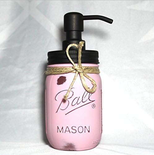 Mason Jar Soap Dispenser - Black - Made From Rust Proof Stainless Steel - With 16 Ounce Distressed Painted Ball Mason Jar - Multicolor - Rustic Farmhouse Decor Lotion Dispenser - Lady Pink