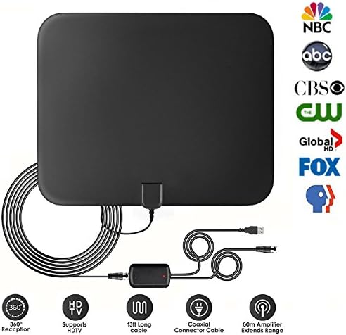 TV Antenna, 2018 NEW VERSION 60+ Miles Stronger Reception TV Antenna for Digital TV Indoor, Digital HDTV Antennas with 16FT Coax Cable and Detachable Amplifier Signal Booster Support 1080P VHF UHF
