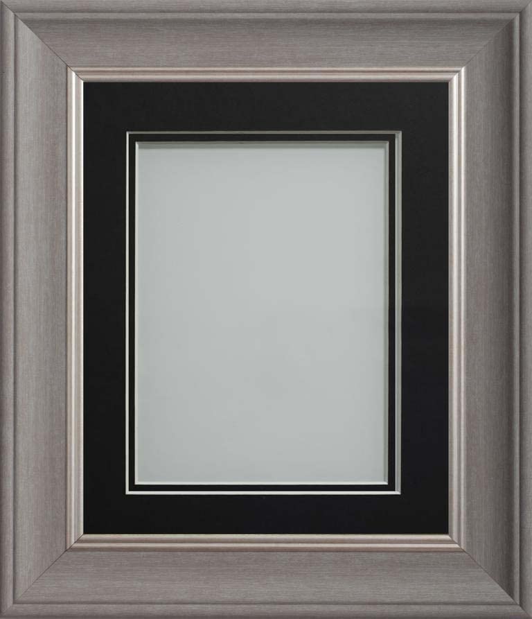 Frame Company Drummond Gunmetal Grey Photo Frame, Double Black Mount, 8x6 for 6x4 inch, fitted with perspex