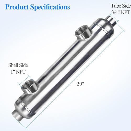 AB 85 kBtu Stainless Steel Pool Heat Exchanger 316L Same Side