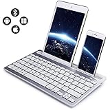 Bluetooth Keyboard, Dual Channel Multi-Device Universal Wireless Bluetooth Rechargeable Keyboard Sturdy Stand Tablet Smartphone PC Windows Android iOS Mac(Silver)