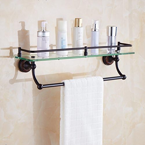 YUTU HHG00 Antique Brass Oil Rubbed Bronze Bathroom Accessories Black Solid Crown Base Wall Mounted (Towel Bar/Towel Ring/Hair Dryer Holder/Toilet Paper Holder/Clothes Hook) (Glass Shelf)