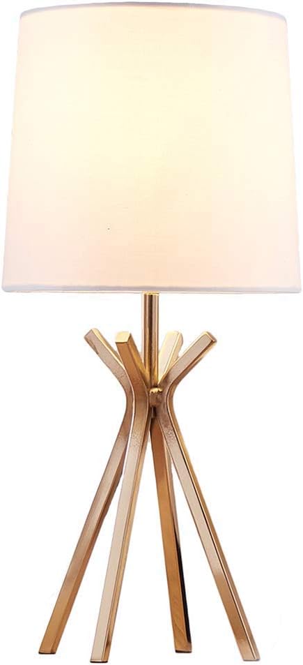 Popilion Noble Gold Metal Base Table Lamp,Elegant Table Lamp with White TC Fabric Lampshade for Bedroom Living Room Study Room