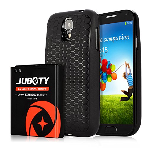 Galaxy S4 Battery/JUBOTY 6000mAh Replacement Li-ion S4 Extended Battery and Black Back Cover and TPU Case(24 Month Warranty)