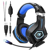 FishOaky Gaming Headset, PS4 Headset with Noise Canceling Mic & LED Light, Bass Surround Sound, Soft Memory Earmuffs, Compatible with PC, PS4, Xbox One Controller