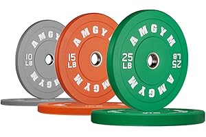 AMGYM Colored Bumper Plates, Olympic Weight Plates Set, Rubber Bumper Weights Plate with 2 Inch Steel Insert for Barbell, Standard Strength Training Plates for Weightlifting, Single, Pair