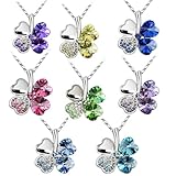 BodyJ4You Four Leaf Clovers Necklace Crystals ,Heart Crystal Pendant with Necklace