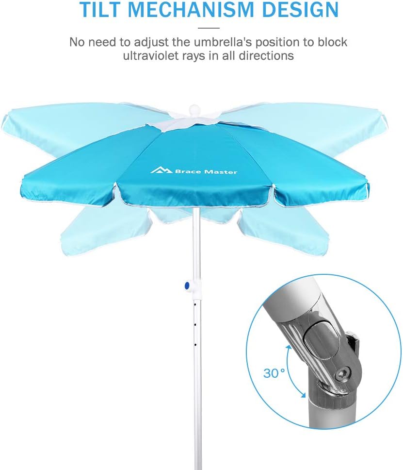 Uv 50 Brace Master 6 5ft Beach Umbrella With Sand Anchor Kirksit Blue Hollowing Out Design With Tilt Aluminum Pole Beach Umbrella With Carry Bag For Outdoor Patio Patio Lawn Garden Umbrellas