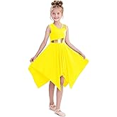 yrsZX Girl's Praise Dance Overlays and Tunics Metallic Color Liturgical Dancewear Irregular Hem Lyrical Dance Dress