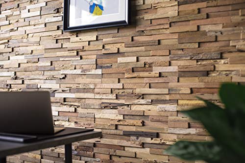 Woody Walls 3D Reclaimed Barn Wood Wall Panels | DIY Glue and Nails Installation | Premium Set of 10 Panels (9.5 sq. ft. per Box) Original Rustic