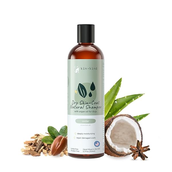 KIN+KIND DOG SHAMPOO FOR DRY, ITCHY SKIN AND COAT RELIEF – SAFE, NATURAL FORMULA WITH OLIVE OIL, COCONUT OIL, CEDARWOOD – MADE IN THE USA – DOG GROOMING, PUPPY SUPPLIES, AND DOG ACCESSORIES(12 FL OZ)