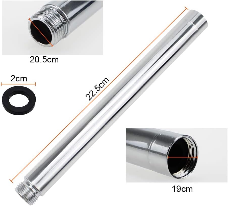 DXLing 22.5cm Stainless Steel Shower Extension Tube Chrome Plating Round Shower Pipe Handheld Straight Bathroom Shower Head Extension Arm Tube Extender for Bathroom Accessory - Image 3