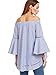 SheIn Women's Off The Shoulder Bell Sleeve Striped Blouse - Blue# Large