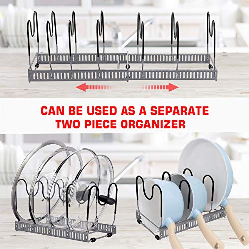 Expandable Pan Rack Organizer, G-TING 7+ Adjustable Pot Lid Holders & Bakeware Rack, Kitchen Cookware Pantry Cabinet Storage Rack with 7 Expandable and Adjustable Compartments (Up to 23") - Thumbnail 5