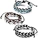 Flongo Men's Punk Style 3PCS Handcrafted Braided Curb Adjustable Chain Leather Bracelet, Fit 7-9 inch Wrist, Woven Leather Rope Wrap Surfer Cuff Bracelet