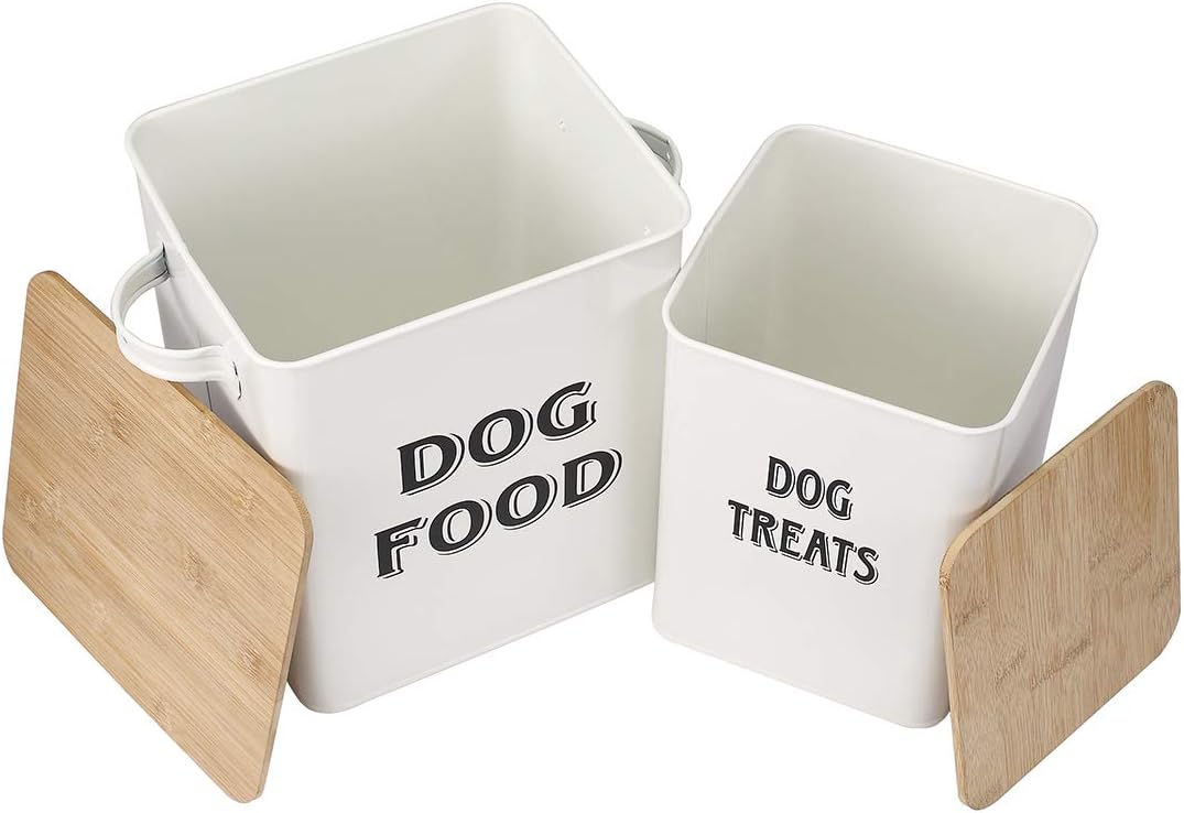 Pet Food and Treats Containers Set including Scoop for Cats or Dogs, Beige Powder-Coated Carbon Steel - Image 3