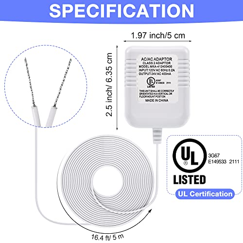 24V Doorbell Power Supply Adapter, 16.4ft C Wire Adapter Video Doorbell