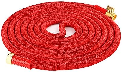 Expanding Hose, Durable Expandable Garden Hose with Solid Brass Ends, Extra Strength Fabric, Double Latex Core (50 feet, Red)