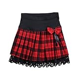 Upgraded Women's A Line High Waist Plaid Pleated Flared Red Mini Skirt Tartan Kilt by TOFLY