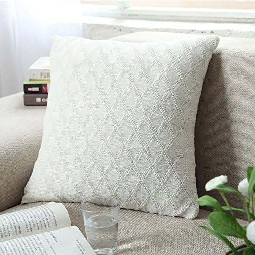 DOUH Cable Knit Cushion Cover 1PC (18 x 18inch) Flexibility Soft Sweater Square Sofa Throw Pillow Case Decorative Pillow Cover with Zipper Concealed