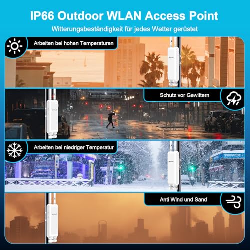 NEWFAST AC1200 Outdoor WLAN Access Point,Wetterfester Dualband Access Point,Ideal für Stabile Internetverbindung im Garten,Auf der Terrasse Oder im Hof,IP66 Water Resistant,PoE Powered,2026 Neuestes