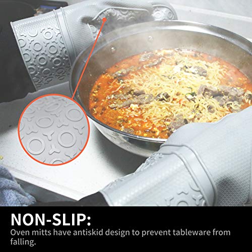 6 Pack Silicone Oven Mitts and Pot Holders Set - Extra Long Oven Mitts 480℉Heat Resistant Non-Slip Oven Mitts for Kitchen Baking Cooking,Gray