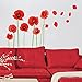 DNVEN Red Poppies Beautiful Flowers Wall Decals Stickers Vines and Butterflies Vinyl Removable High Definition Peel and Stick DIY for Living Rooms Nursery Bedrooms Children Rooms 16 inches x 28 inches