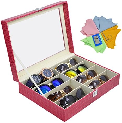 ADTL 3 Gifts for Free Sunglass Organizer Eyeglasses Boxes Jewelry Collection Box Red PU Leather Storage