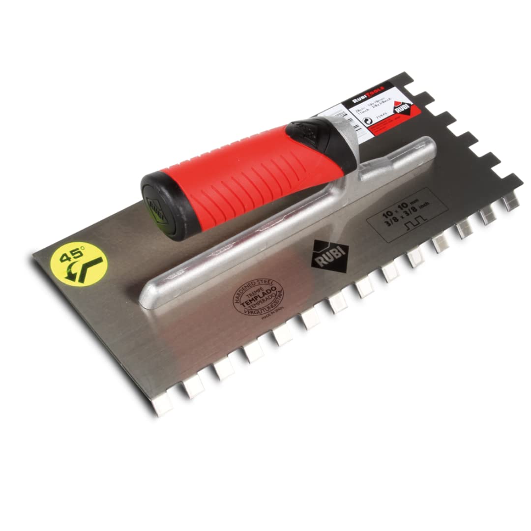RUBI | Notched Trowel | Improves Adherence of The Mortar on to Work Surface | Lightweight and Resistant Aluminium Reinforcement | 45º Notched Trowel 11" (28 CM) 1/4"X1/4" (6X6)