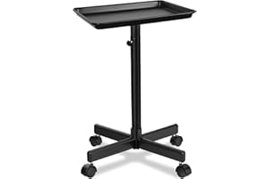 LKT COBTAC Salon Tray on Wheels,Height Adjustable Rolling Beauty Trolley Cart,Professional Salon Equipment for Barbershop/Spa/Home Use Black