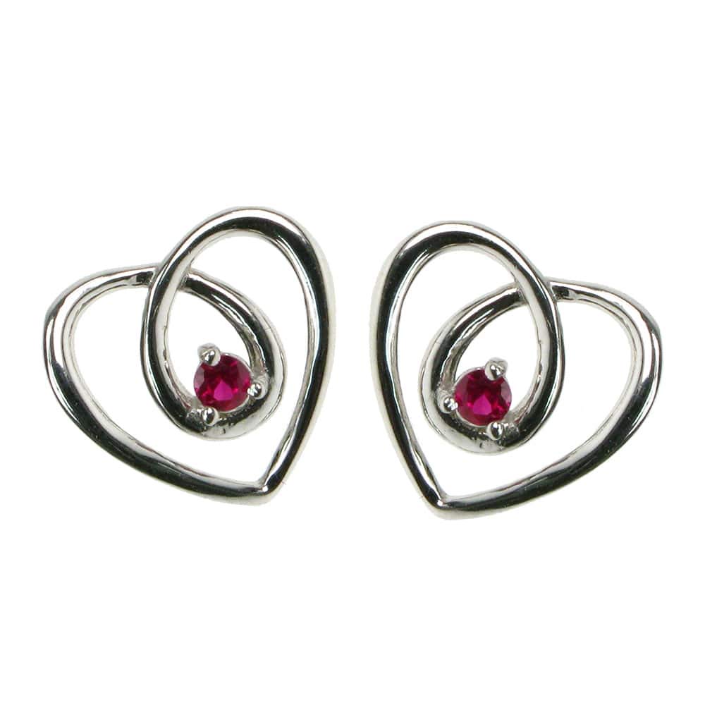 Ruby Spiral Heart Stud Earrings - 925 Sterling Silver - Gift Boxed